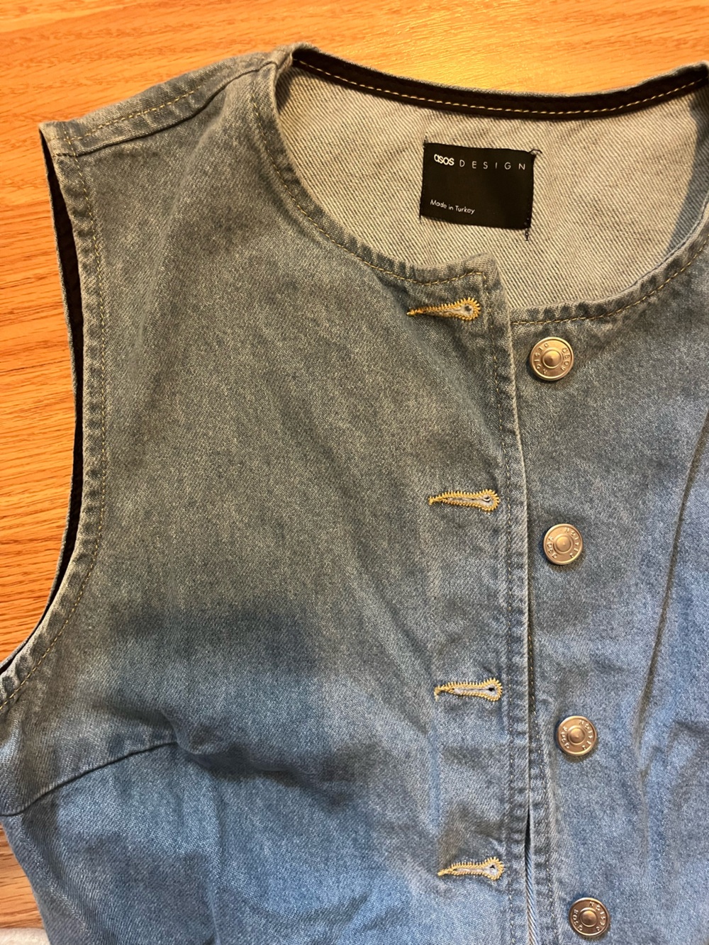 ASOS-Denim Button-Front Sleeveless Vest - Blue - Picture 2 of 3
